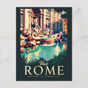 Roms Italien Trevi Fontän Illustration Travel Art Vykort