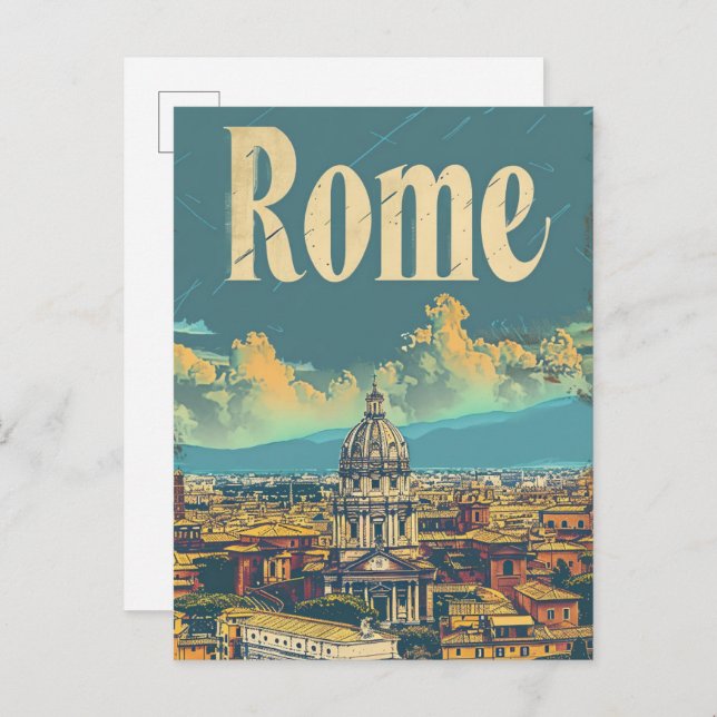 Roms Italien Vintage Retro Travel Illustration Vykort (Fram/baksida)