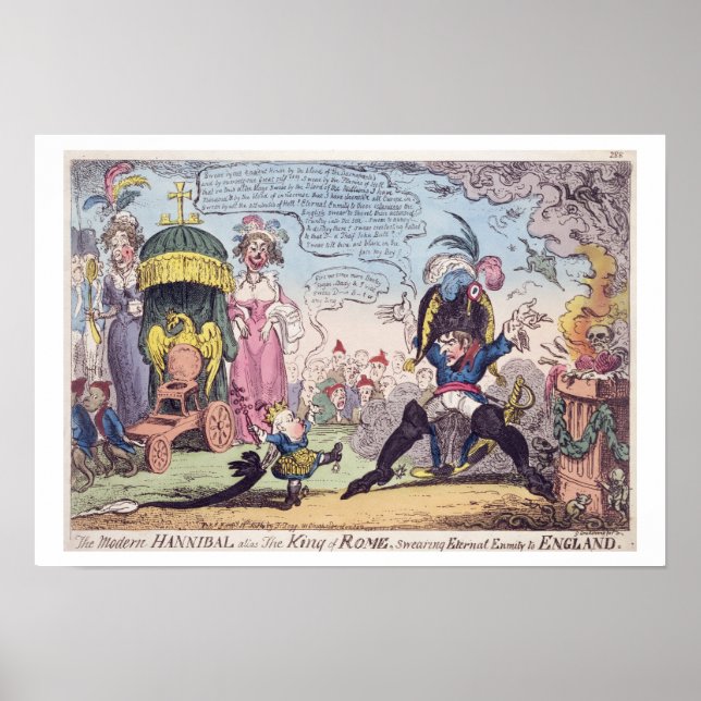 Roms Kung, 1814 - tecknad som visar Napoleon Poster (Framsidan)