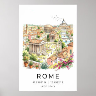 Roms skyline väggkonst Panorama med Colosseum och