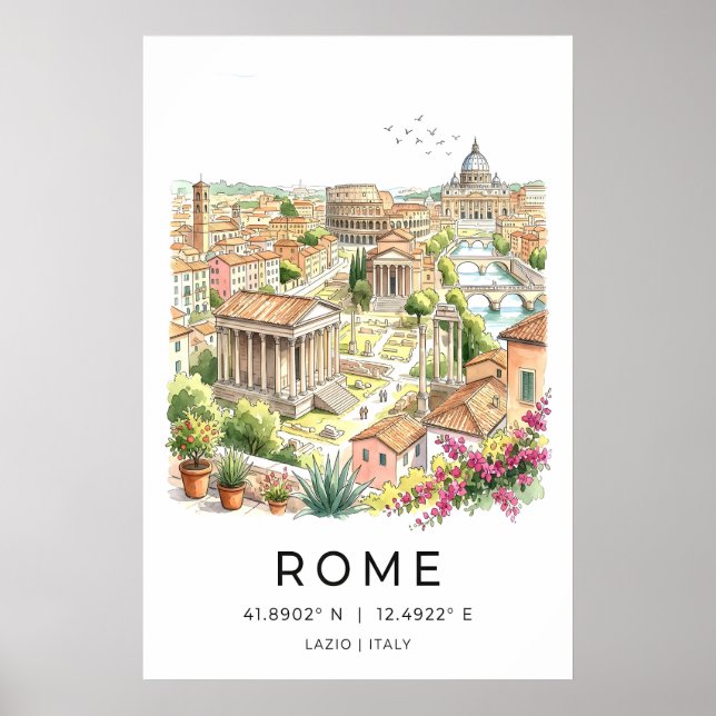 Roms skyline väggkonst Panorama med Colosseum och (Framsidan)