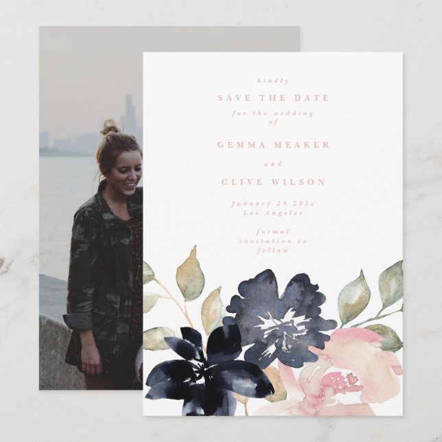  romska vattenfärgsfoto Blommigtar Bröllop Spara Datumet (Fram/baksida)