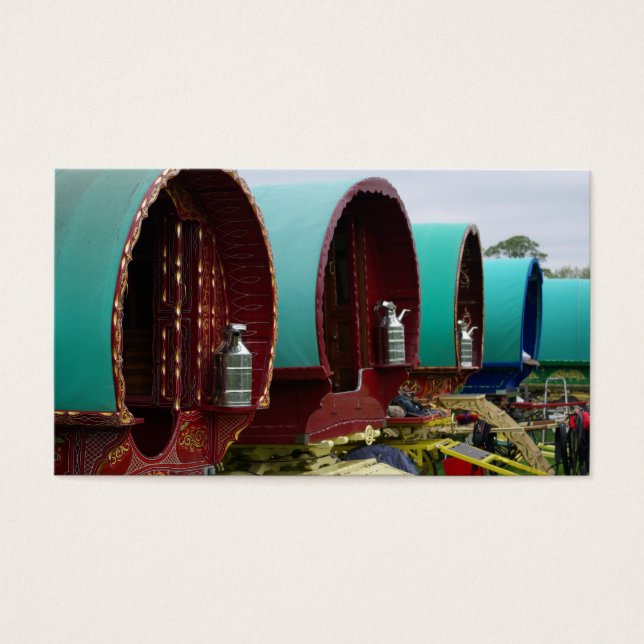 Romska zigenarhusvagnar visitkort (Framsidan)