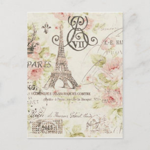 Romtisk blommigt paris eiffel torn vykort