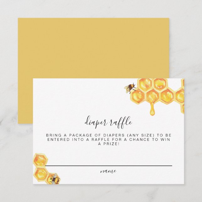 Romy - Honeycomb Bee Diaper Raffle Biljett Card Inbjudningar (Fram/baksida)