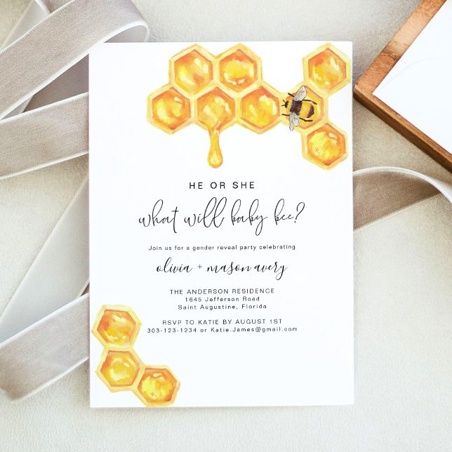 ROMY Rustic Bee honey Comb Gender Reveal Party Inbjudningar (Skapare uppladdad)