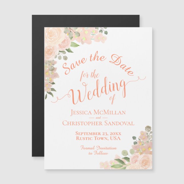 Ron Coral Peach Spara datumkalligrafi Magnet (Fram/baksida)