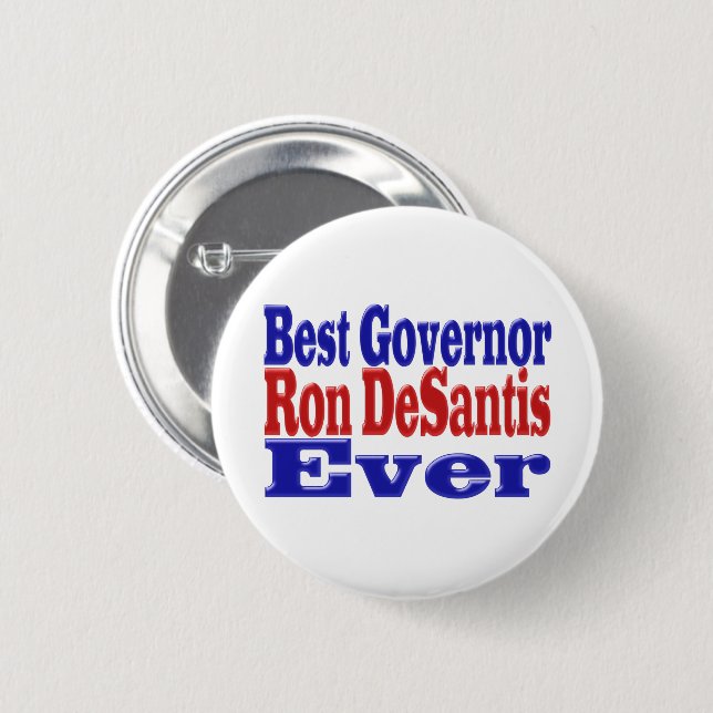 Ron DeSantis bästa guvernör någonsin röd blå text Knapp (Framsida & baksida)