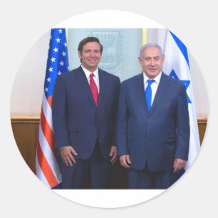 Ron DeSantis och Benjamin Netanyahu Runt Klistermärke