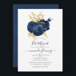 Ron sjöblått och Guld Vintage Bat mitzvah Inbjudningar<br><div class="desc">Chic vintage marin färgad ro bat mitzvah inbjudan med accenter för guld och elegant handskriftstypografi.</div>