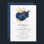 Ron sjöblått och Guld Vintage Bat mitzvah Inbjudningar<br><div class="desc">Chic vintage marin färgad ro bat mitzvah inbjudan med accenter för guld och elegant handskriftstypografi.</div>