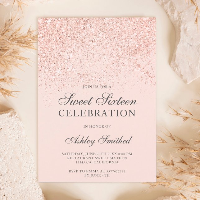 RON SWEET SIXTEEN i GLITTER i GULD Inbjudningar (Skapare uppladdad)