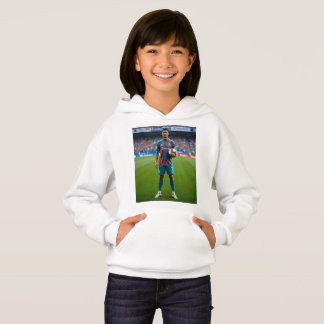 Ronaldo i en turkos och rödrandig dräkt som håller t shirt
