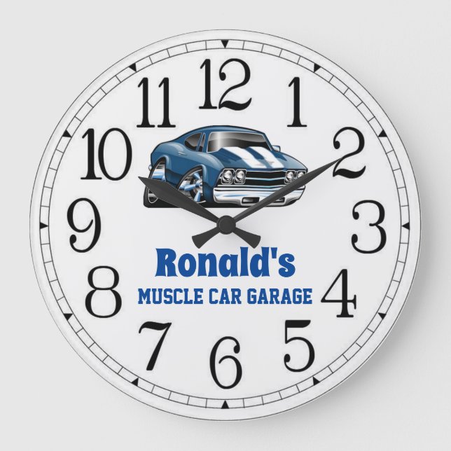 Ronald's 69 Muscle Car Large Clock Stor Klocka (Framsida)