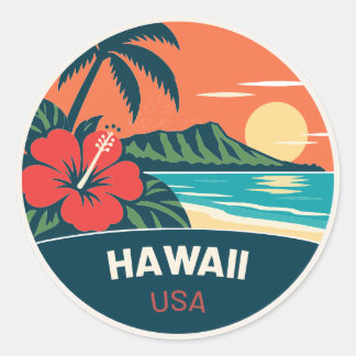 Rond Hawaii USA – Vintage Travel Sticker Runt Klistermärke
