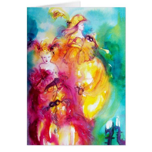 Rondò i Lagoon Venetian Carnival Watercolor Hälsningskort (Framsidan)