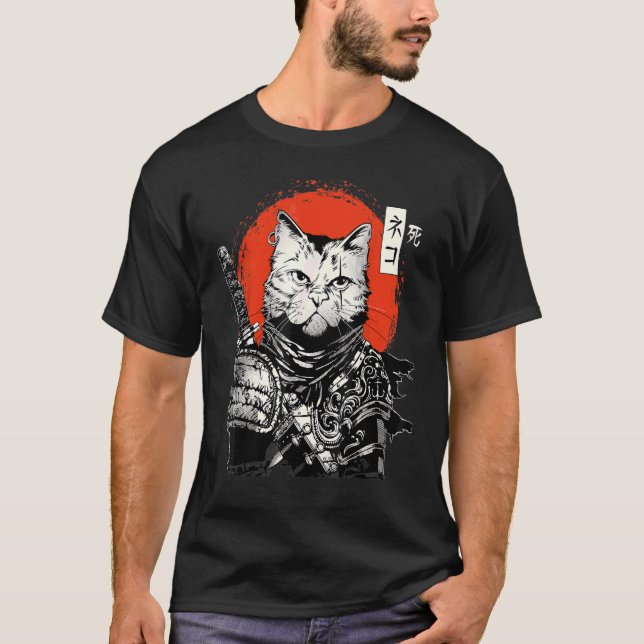 Ronin Samurai-katt med Katana och Japan Stigning S T Shirt (Framsida)