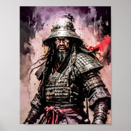 Ronin samurai-krigare bläck teckning poster