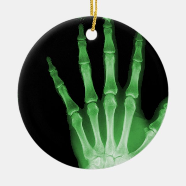 RÖNTGA SKELETT RÄCKER FINGERGRÖNT JULGRANSPRYDNAD KERAMIK (Framsidan)