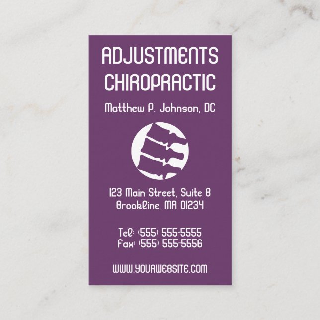 Röntga vertikala Chiropracticvisitkortar för konst Visitkort (Framsida)