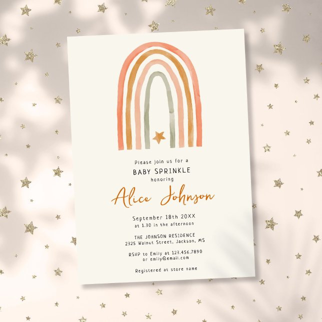Röntgen och stjärnan Boho Baby sprinkle Shower Inbjudningar (Rainbow And Star Boho Baby Sprinkle Shower Invitation)