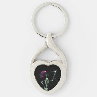 Röntgen Skelett Föhnt Haar Twisted Heart Silverfärgad Nyckelring