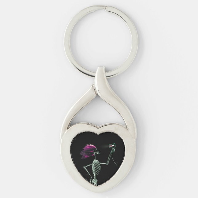 Röntgen Skelett Föhnt Haar Twisted Heart Silverfärgad Nyckelring (Framsidan)