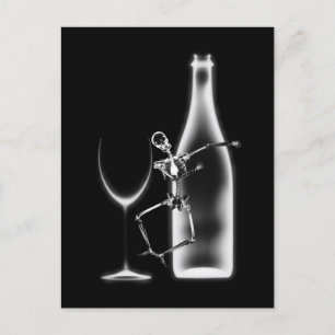 Röntgenfirande Skelett & Vin - B&W Vykort