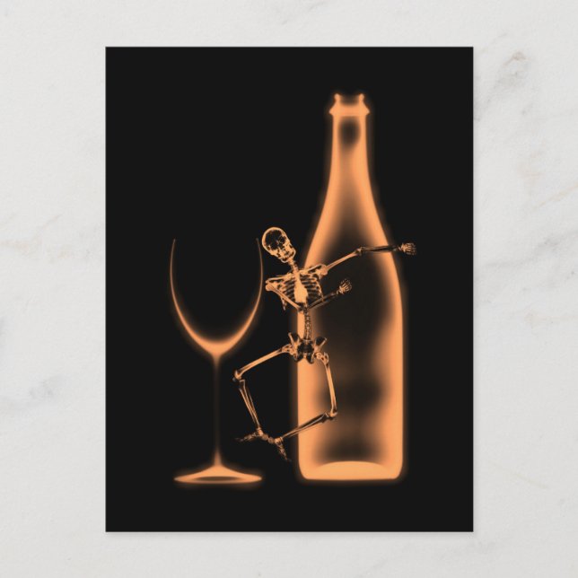 Röntgenfirande Skelett & Vin - Orange  Vykort (Framsida)