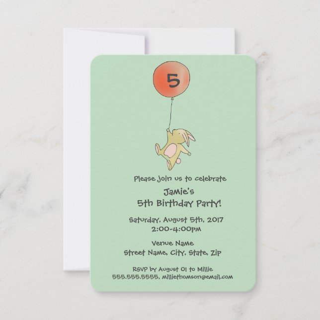 Roo Bunny - inbjudan till Red Big Balloon Party (Framsida)