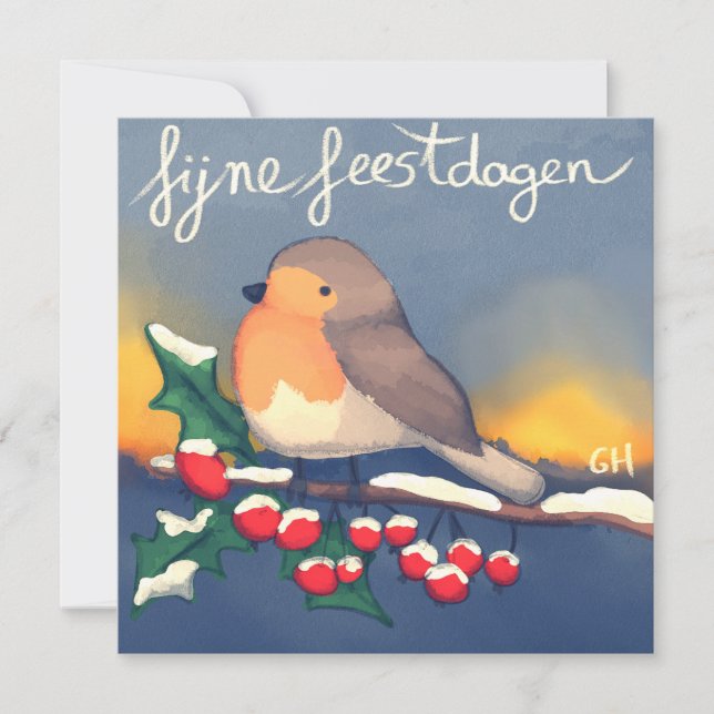 Roodborstje, fijne Feestdagen Kort (Framsida)