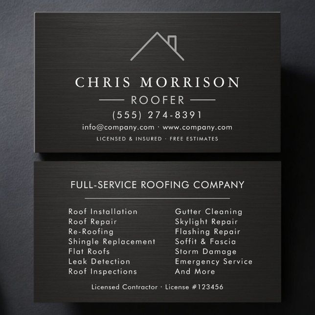  Roofer Black Silver Metallic Roofing Company Visitkort (Skapare uppladdad)