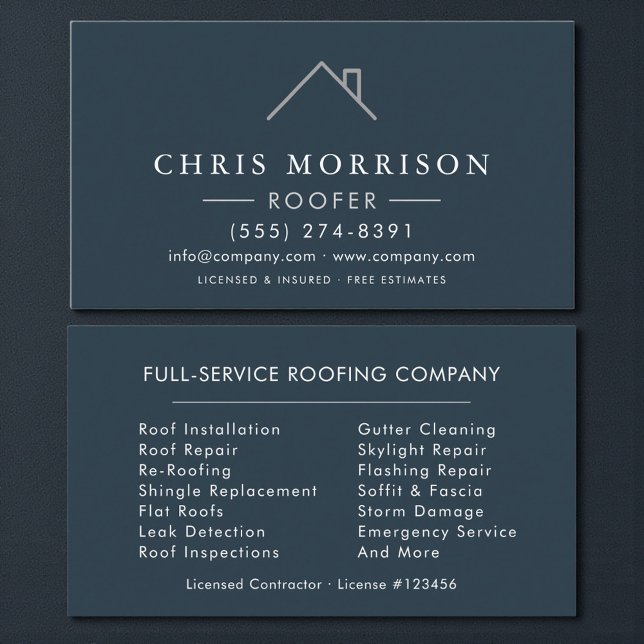  Roofer Blue Silver Modern Roofing Company Visitkort (Skapare uppladdad)