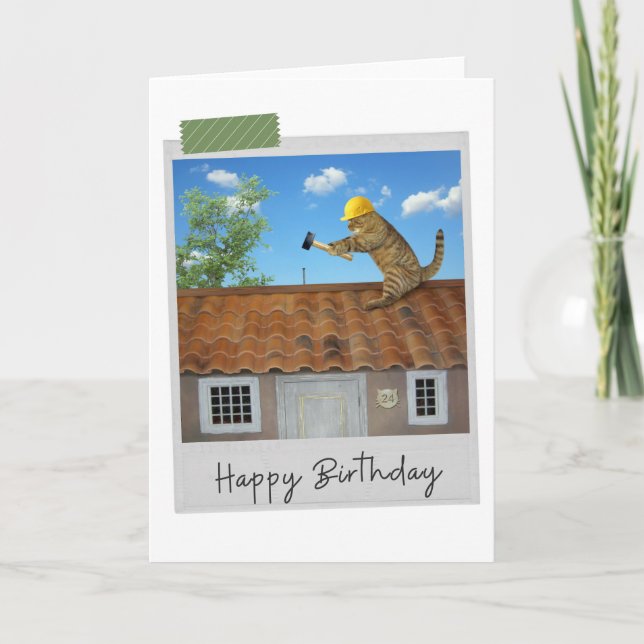 Roofer Cat Funny Birthday-kort Kort (Framsida)