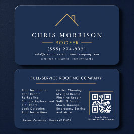 Roofer Navy Blue Gold QR Code Visitkort