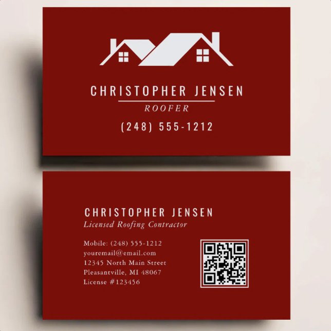 Roofer QR Code Simple Burgundy Visitkort (Skapare uppladdad)