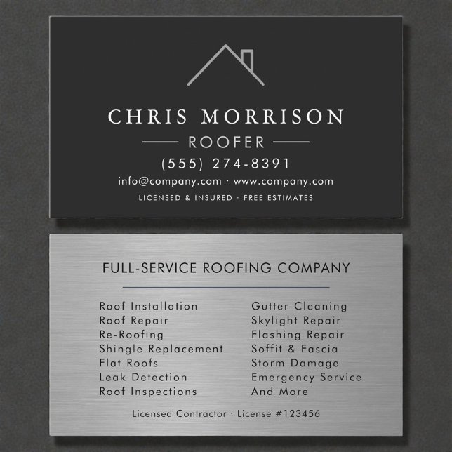  Roofer Silver Metallic Modern Roofing Company Visitkort (Skapare uppladdad)