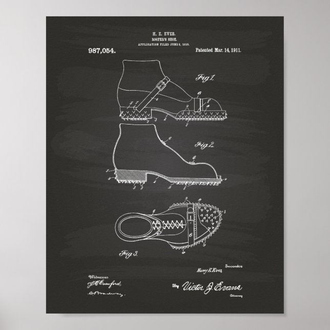 Roofers Shoe 1911 Patent Art Chalkboard Poster (Framsidan)