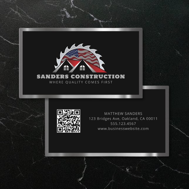 Roofing Construction American Flagga QR-kod Visitkort (Skapare uppladdad)
