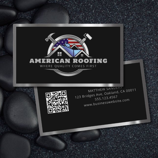 Roofing Construction American Flagga QR-kod Visitkort (Skapare uppladdad)
