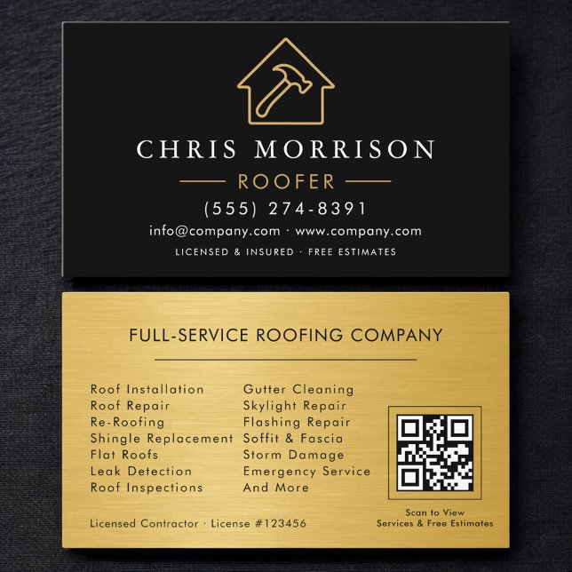 Roofing Professional Black Gold QR Code Visitkort (Skapare uppladdad)