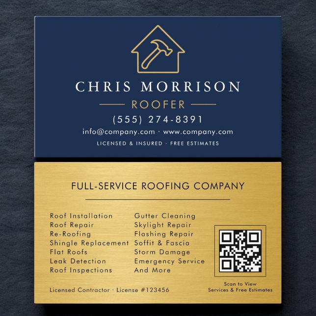 Roofing Professional Navy Blue QR Code Visitkort (Skapare uppladdad)