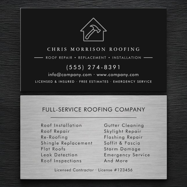 Roofing Roofer Contractor Metallic Visitkort (Skapare uppladdad)