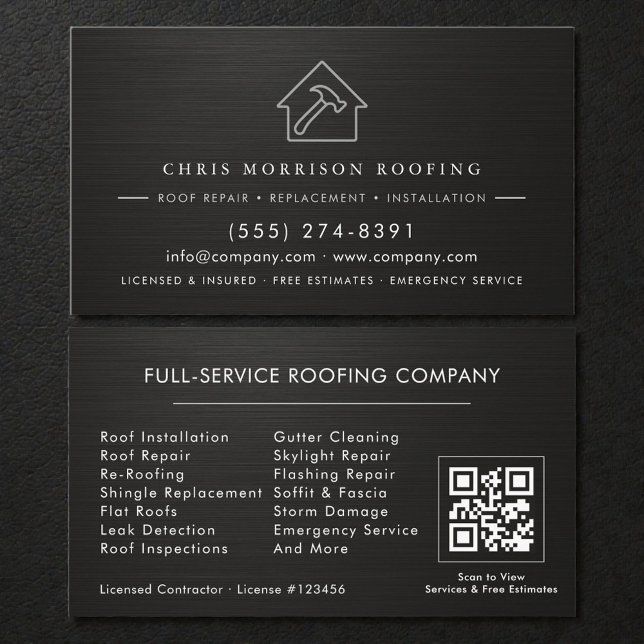 Roofing Service QR Code Metallic Visitkort (Skapare uppladdad)
