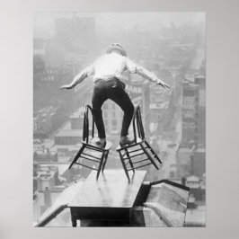 Rooftop Balancing Act, 1910. Vintage Photo Poster