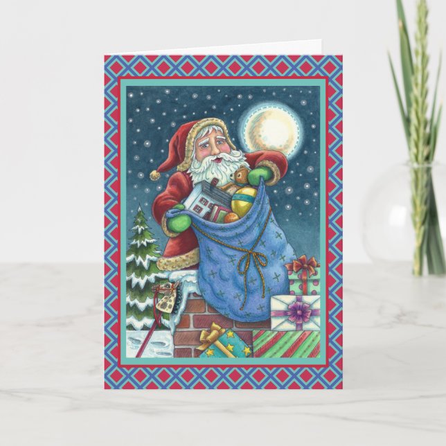 ROOFTOP SANTA BAG OF LEKSAKER, DOLLHOUSE, HOBBYHOR HELGKORT (Framsida)