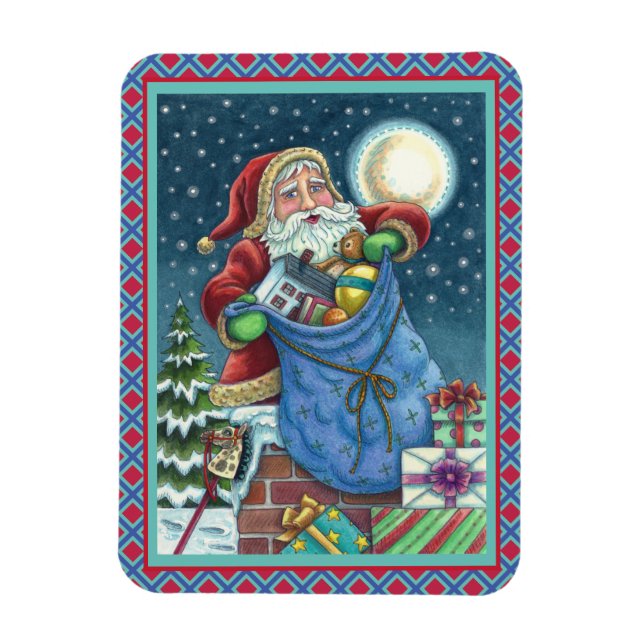 ROOFTOP SANTA BAG OF LEKSAKER, DOLLHOUSE, HOBBYHOR MAGNET (Vertikal)