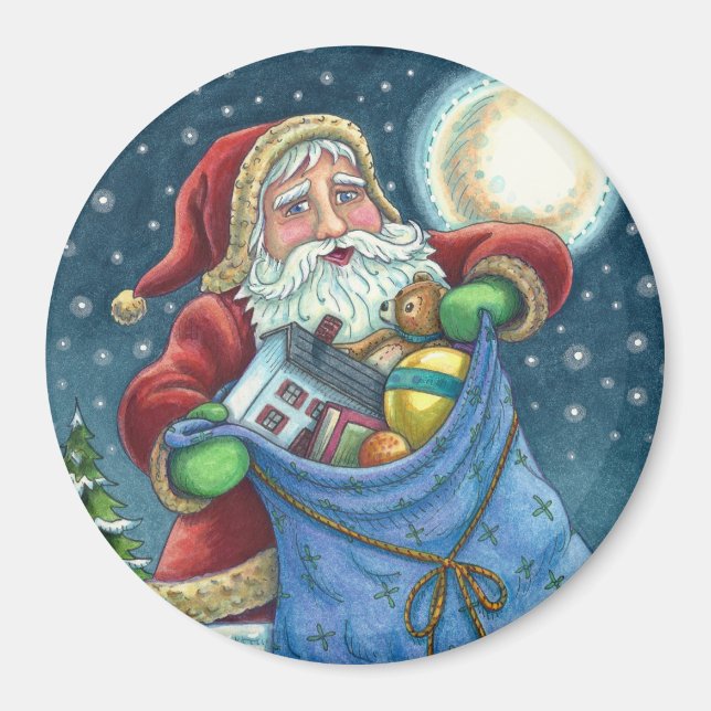 ROOFTOP SANTA BAG OF LEKSAKER, DOLLHOUSE, HOBBYHOR MAGNET (Framsidan)