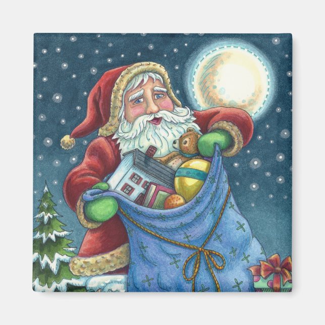 ROOFTOP SANTA BAG OF LEKSAKER, DOLLHOUSE, HOBBYHOR MAGNET (Framsidan)