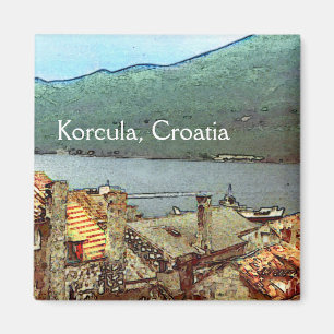 Rooftops i Korcula Magnet